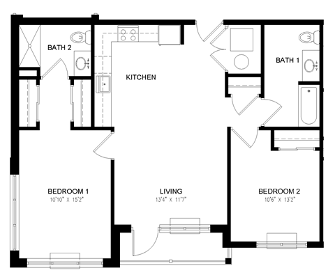 two bedroom and two bathroom, kitchen, livingroom